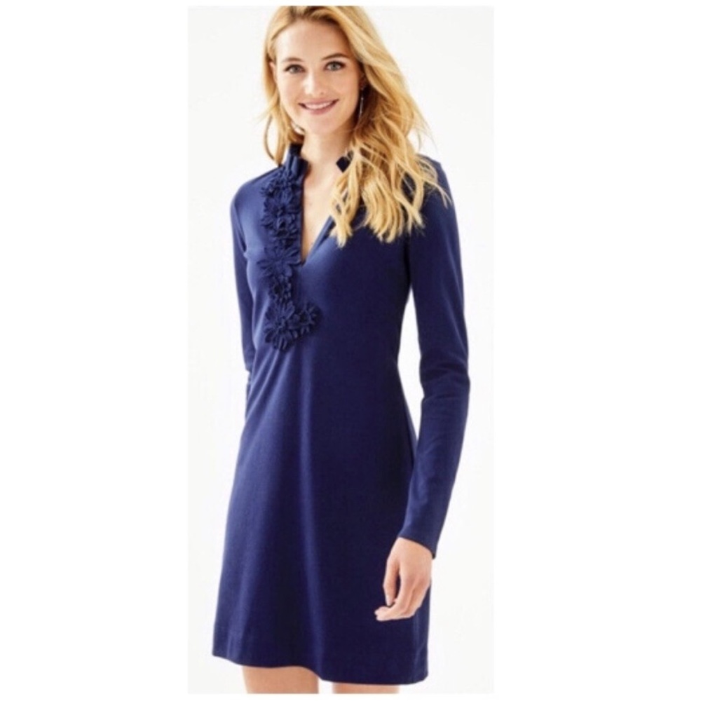 Lilly Pulitzer Women’s True Blue Clary Polo Dress w/Floral Appliqué
